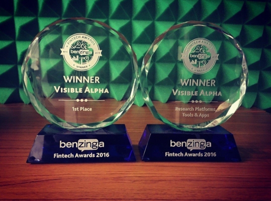 Visible Alpha Recognized As Top Winner Of 2016 Benzinga Fintech Awards