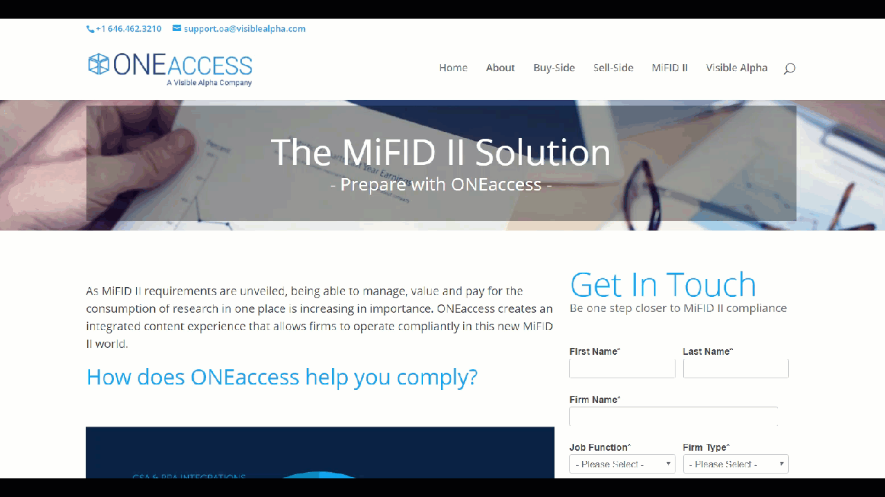 Visible Alpha ONEaccess MiFID II Solutions